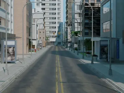 City Downtown Skyscraper Street Low-poly 3D model