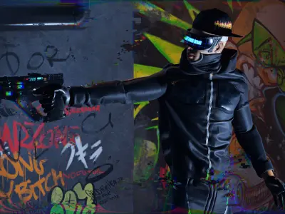 Futuristic cyberpunk assassin character 3D model