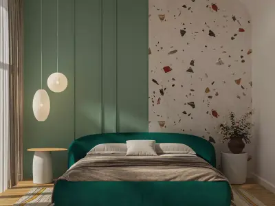 Emerald Rounded Upholstered Bed  3D model