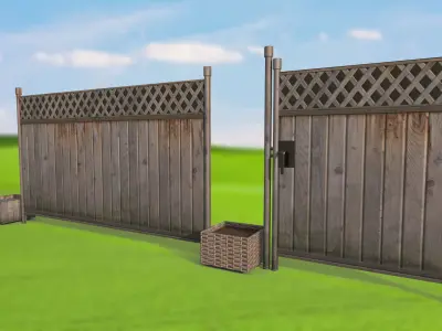 Fence with a gate made of wood and weaving PBR  3D Model Pack