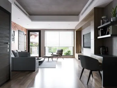 industrial living room interior scene 3D model 3D model