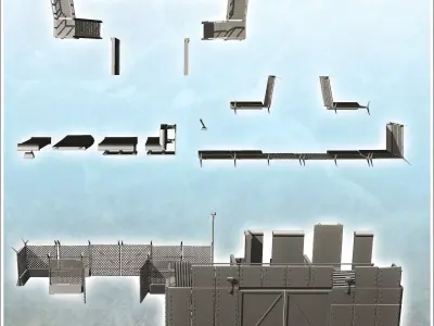 Set of concrete block fence and barrier for fortified position 2 3D print model