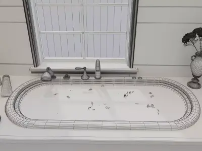 Luxury Bright Bathroom with Bathtub 3D model