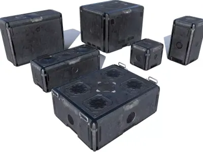 Sci Fi old grey-blue cargo crates Low-poly 3D model