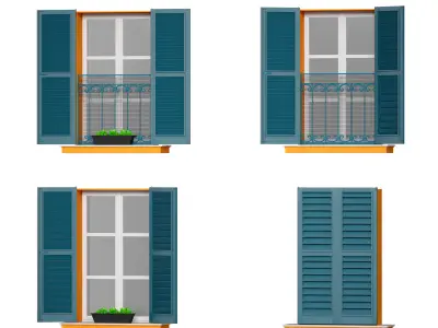 Facade window with louvered shutters 3D model