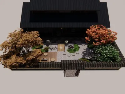 Japanese - style Courtyard Landscape Design Immersive Zen Space 3D model