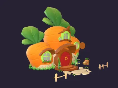 Asset - Cartoons - Background - House Carrot - Hight Poly Low-poly 3D model