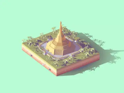 Cartoon Lowpoly Shweadagon Pagoda Low-poly 3D model