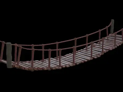 LowPoly Rustic Wooden Rope Bridge Free low-poly 3D model
