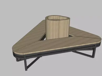 Triangular Outdoor Wooden Steel Bench with Central Planter Low-poly 3D model