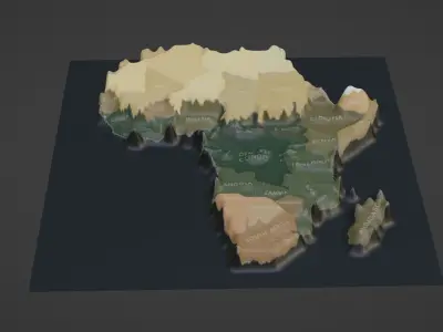 Africa Map Topography  Low-poly 3D model