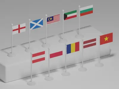 Flag and Pole Collection 5 Low-poly 3D model