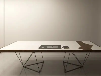 Diamond Table with Copper stone solid white Desk top 3D model