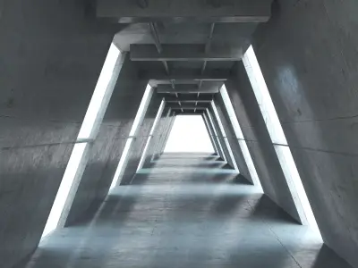 Brutalist Concrete Industrial Corridor Tunnel 3D model