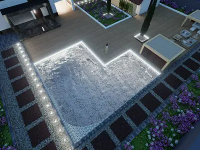 Classic house pool and auto garage 3D model