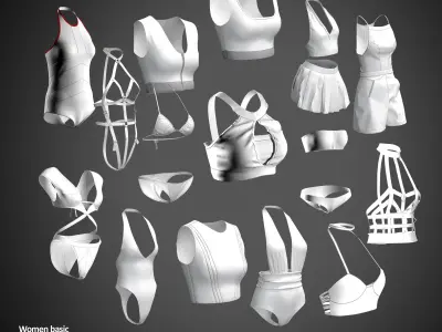93 BASIC CLOTHES AND ACCESSORIES MODELS Low-poly 3D model