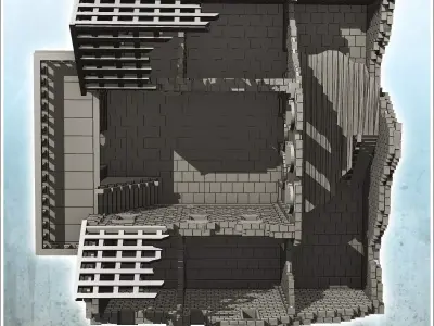 Ruined stone building with large balcony and frame 33 - Modern W 3D print model