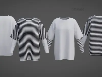 Punk Oversized Stripes Shirt - Harajuku Long Sleeves T-shirt  3D model