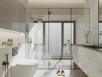 bathroom modern with walls and marble floors 3D model