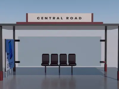 Bus and Tram Stop with a shelter 3D model