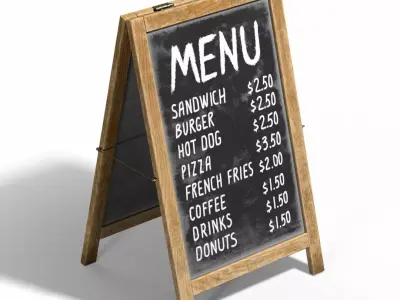 Menu board PBR Low-poly Game-Ready Low-poly 3D model