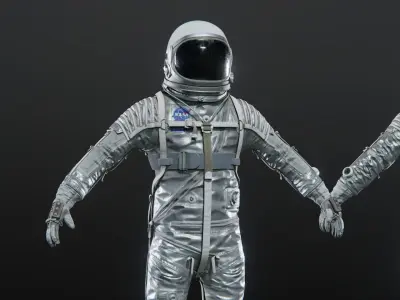 Mercury Navy Mark IV Silver Spacesuit Rigged 3D model