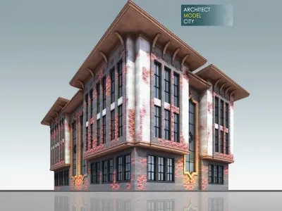 Old House Architectural 3d Model with Render Scene Low-poly 3D model