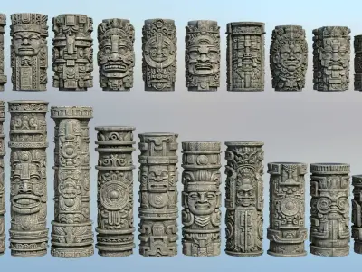 Low poly Mayan Columns - 240412 Low-poly 3D model