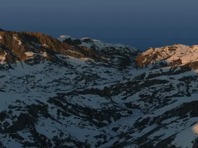 Snowy mountain with parametric snowiness material 3D model