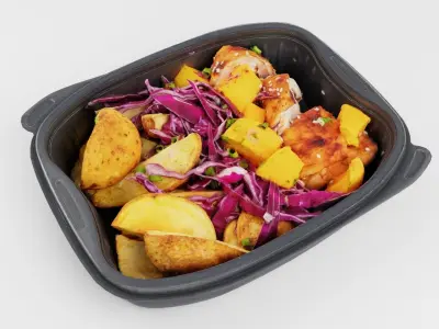 Poke bowl lunch box with cabbage chicken potatoes  3D model