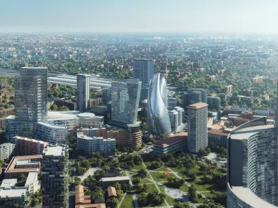 Organic Glass Tower Cityscape with Urban Park 3D model