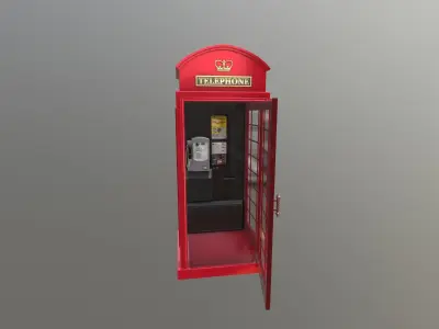 UK Telephone Booth Low-poly 3D model