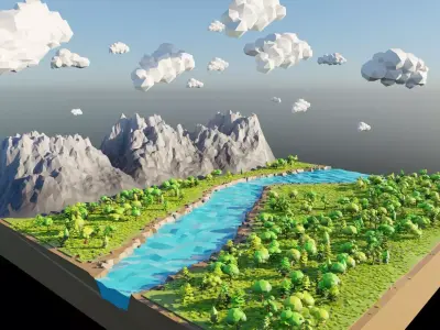 Mountain Scene  Low-poly 3D model