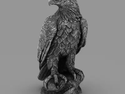Majestic Eagle Statue  High-Detail PBR Stone Sculpture  Low-poly 3D model