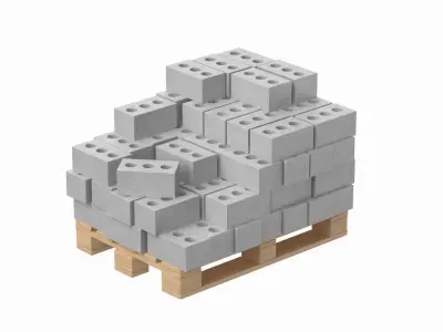 Concrete Bricks On Wooden Pallet 3D model