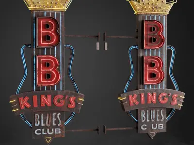 Neon sign Club in 3 types Low-poly 3D model