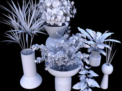 Decorative set with plants in vases 3D model
