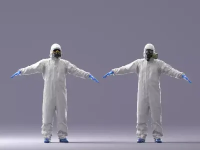 000343 Disinfector in Protective Suit T pose 0329 Low-poly 3D model