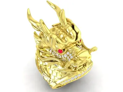 Luxury Dragon Head Diamond Ring 3D Jewelry Model 3625 3D print model