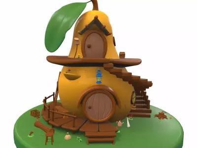 Cartoon pear house and props 3D model