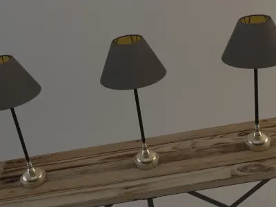 LAMP---Chromium lamp on wooden table 3D model