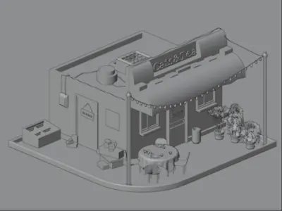 Coffee Shop Restaurant Low Poly House Cafe Low-poly 3D model