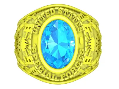 Special Forces Signet Ring with Oval Gemstone 3D Model 4748 3D print model