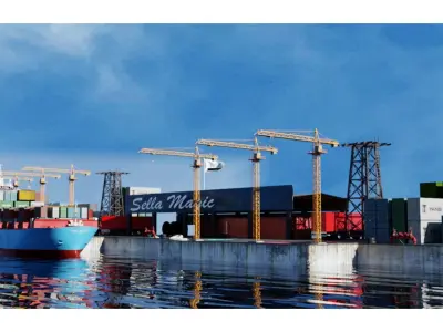 Shipyard container ship Cargo port 3D model