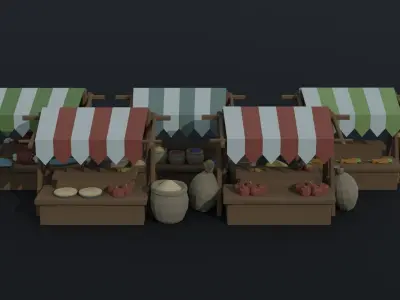 Cartoon market Polygonal Style Low-poly 3D model