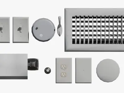 WALL PROPS 1 Light Switch Vent Toilet Paper Smoke Alarm Outlet Low-poly 3D model