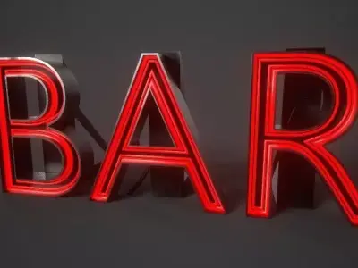 Bar Neon sign PBR Low-poly 3D model