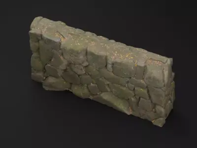 Mossy Stone Wall Low-poly 3D model