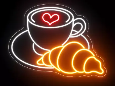 Croissant Coffee Neon Sign 3D model