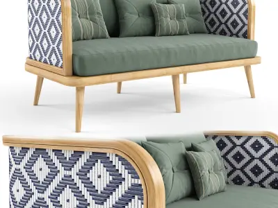 Wooden Rattan Furniture Collection modul5 3D Model Pack